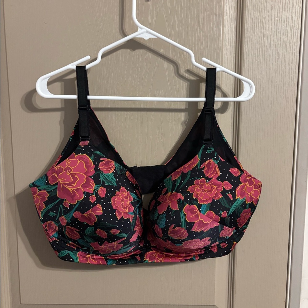 Floral Print Women's Bra - Black and Pink